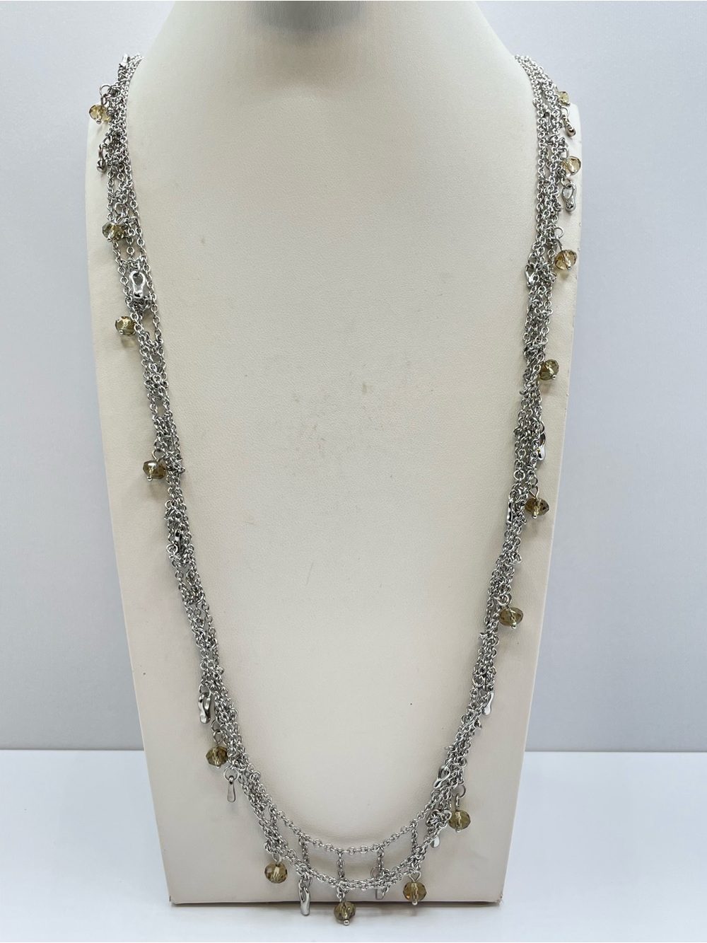 Talbots Silver Tone Crystal Charm Connected Layered Statement Necklace Boho